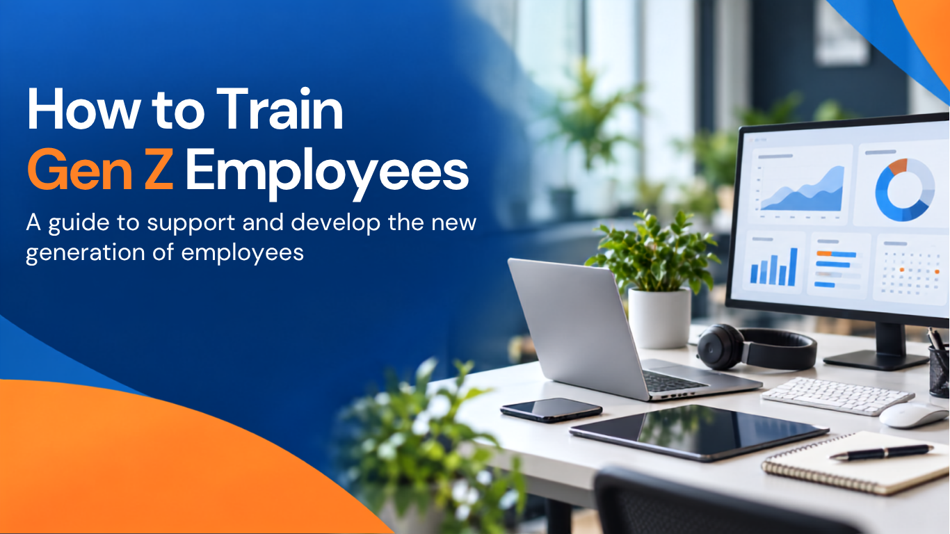 Laptop, tablet, smartphone and monitor on a desk representing workplace technology for Gen Z employees